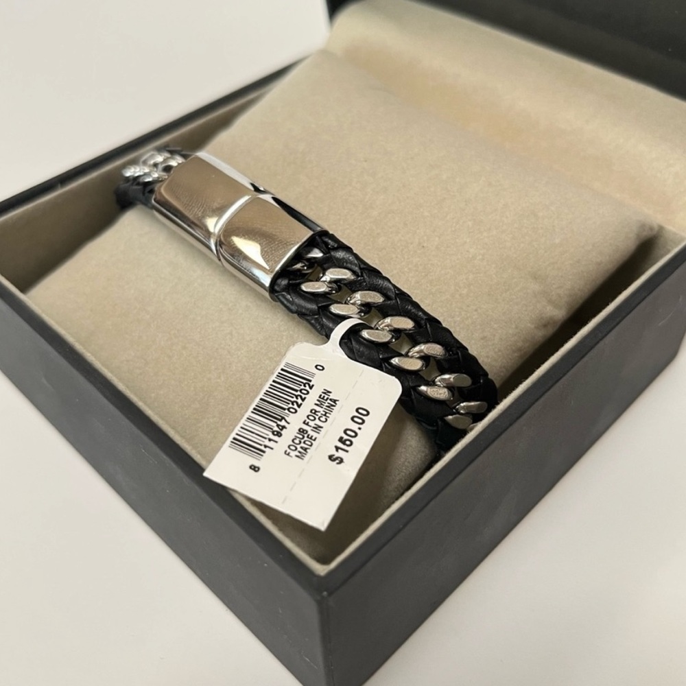 Lynx Men’s Black Braided Stainless Steel Bracelet - Picture 5 of 8